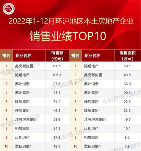 2022年环沪地区房地产企业销售业绩top10数据库项目苏州