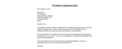 Free Resignation Letter Sample Writing Letters Formats Examples