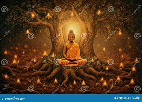 Siddhartha Gautama Enlightened Under Bodhi Tree Generative Ai Stock