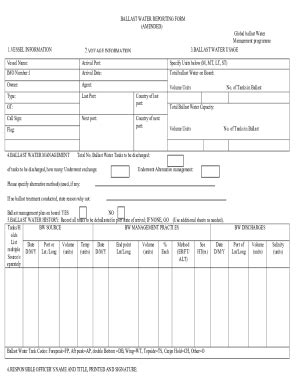 Fillable Online BALLAST WATER REPORTING FORM Fax Email Print PdfFiller