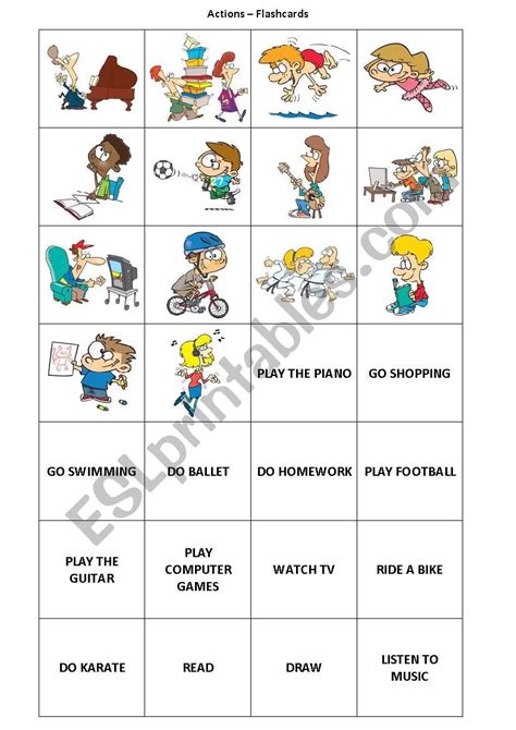 Actions Activities Flashcards Esl Worksheet By Veram