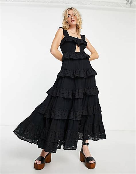 Reclaimed Vintage Maxi Smock Dress With Tiers In Black Asos