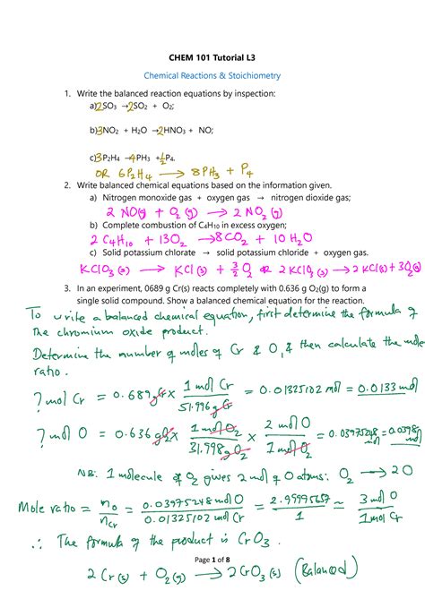 Chem Tutorial L Solutions Page Of Chem Tutorial L