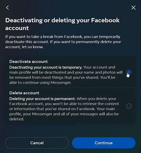 how to deactivate my fb account