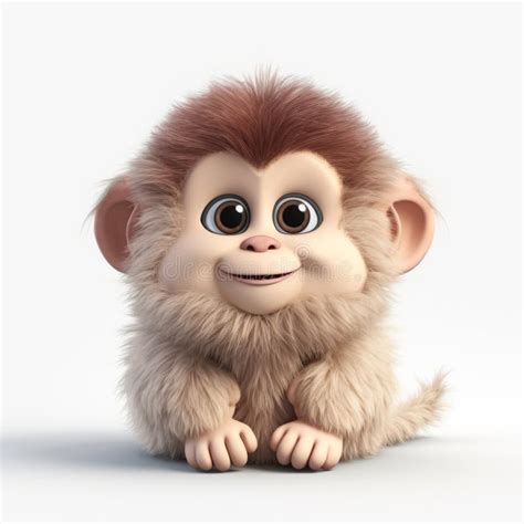 Cute Fluffy Monkey - Minimal Retouching 3d Animation Style Stock Illustration - Illustration of ...