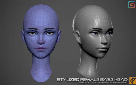 Stylized Female Head Base Mesh Zbrush