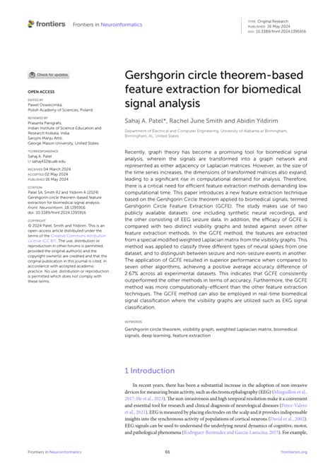 Pdf Gershgorin Circle Theorem Based Feature Extraction For Biomedical