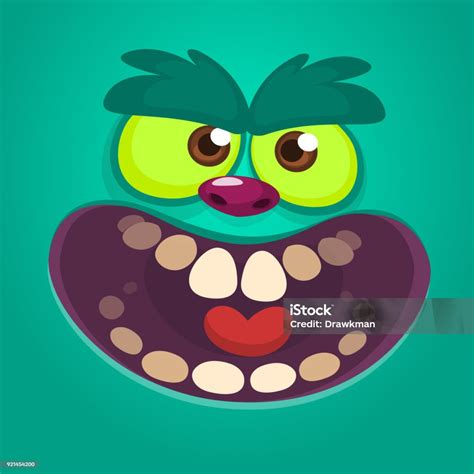 Scary Cartoon Monster Face Yelling Vector Halloween Blue Monster With