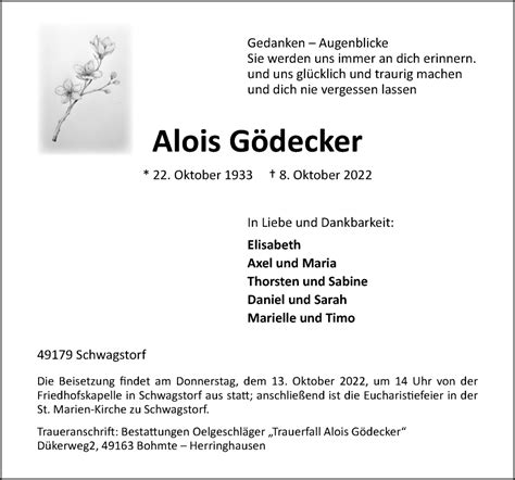 Traueranzeigen Von Alois G Decker Noz Trauerportal