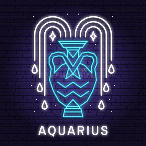 Zodiac Astrology Horoscope Neon Sign Aquarius Linear Design Vector Illustration Stock Vector