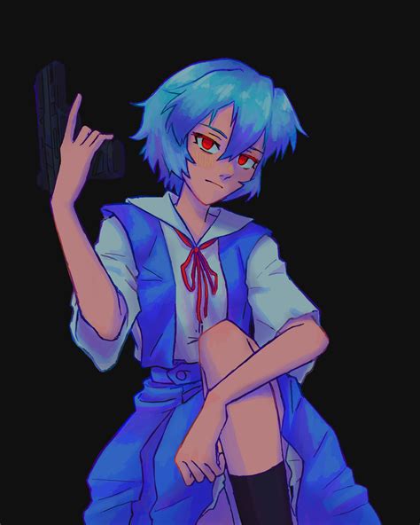 Safebooru 1girl Absurdres Ayanami Rei Black Background Black Socks Blue Hair Blue Skirt Closed