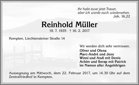 Traueranzeigen Von Reinhold M Ller Augsburger Allgemeine Zeitung