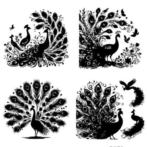 Premium Vector | A black and white drawing of a peacock and a peacock