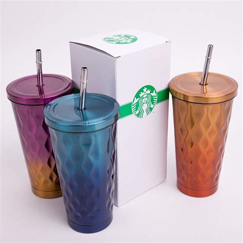 Compre Copo De 3 Cores Starbucks Copo De Palha Colorido Caneca De Aço