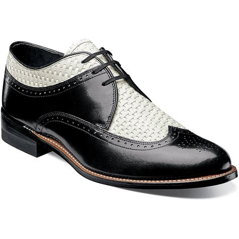 Mens Dress Shoes Black Wwhite Woven Wingtip Oxford Stacy Adams Dayton