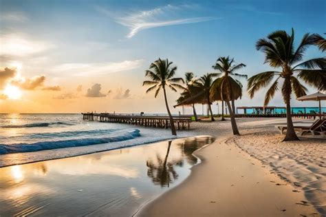 Uma Praia Cais E Palmeiras Ao Fundo Foto Premium