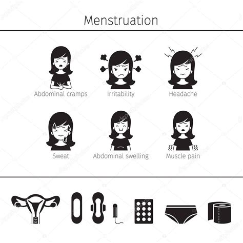 S Ntoma De La Menstruaci N Conjunto De Iconos Monocromo