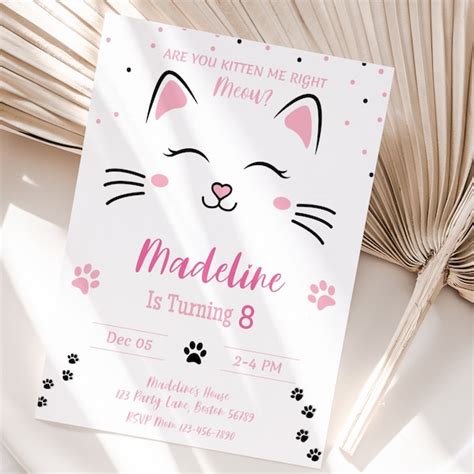 Cat Birthday Invitation Editable Template Etsy