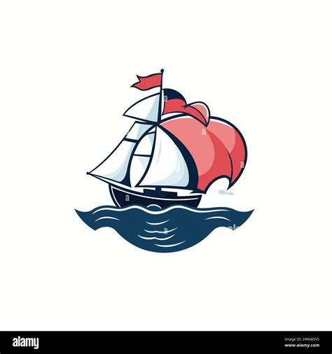 Sailing Ship With Red Sails On A White Background Vector Illustration