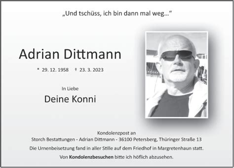 Traueranzeigen von Adrian Dittmann | trauer36.de