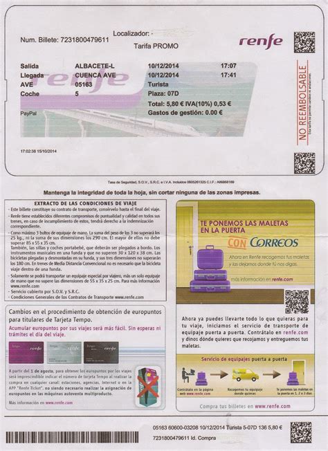 The traveler s drawer RENFE Billete electrónico para tren AVE 05163