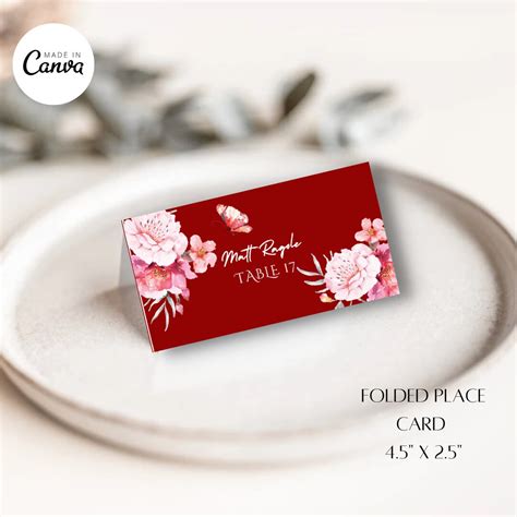 Wedding Place Card Template, Editable ,printable, Instant Download Red ...