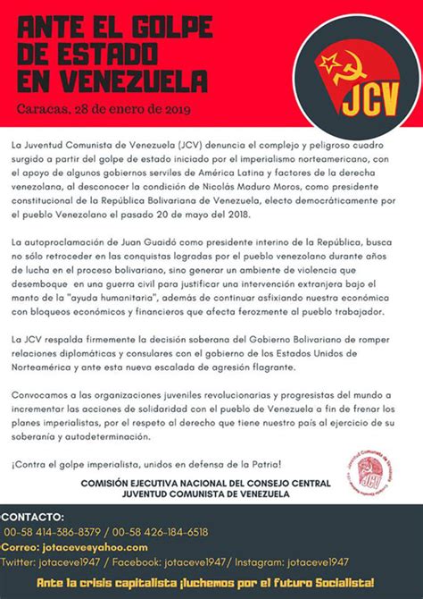 Comunicado De La Juventud Comunista De Venezuela 28 Enero 2019