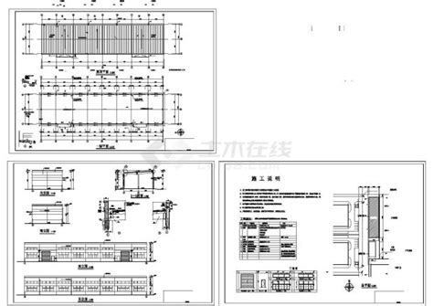 某单层框架结构厂房仓库设计cad全套建筑施工图（含施工说明）图纸设计说明土木在线