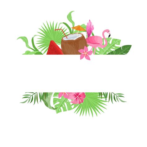 Summer Bouquet With Tropical Leaves Flamingo Coconut Vector Tropical