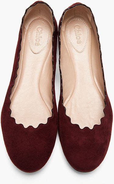 Chloé Plum Purple Suede Scalloped Flats In Plum Lyst