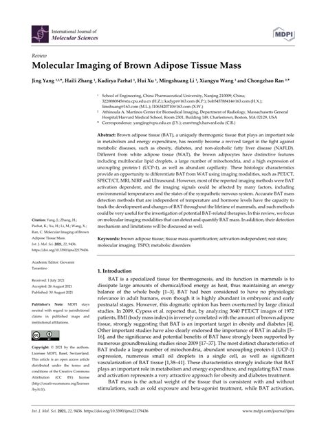 Pdf Molecular Imaging Of Brown Adipose Tissue Mass