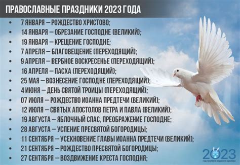 Православный (Церковный) календарь на 2023 год | с праздничными днями
