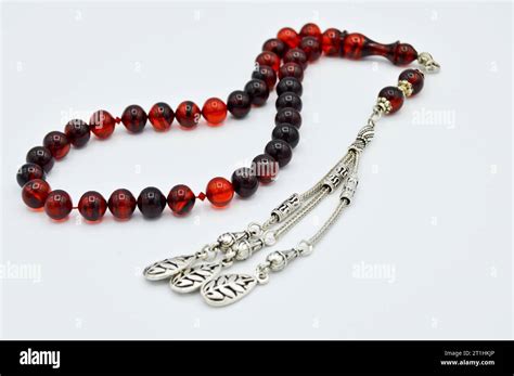 Red And Silver Beads Sequenced Short Rosary Tespih Tesbih An