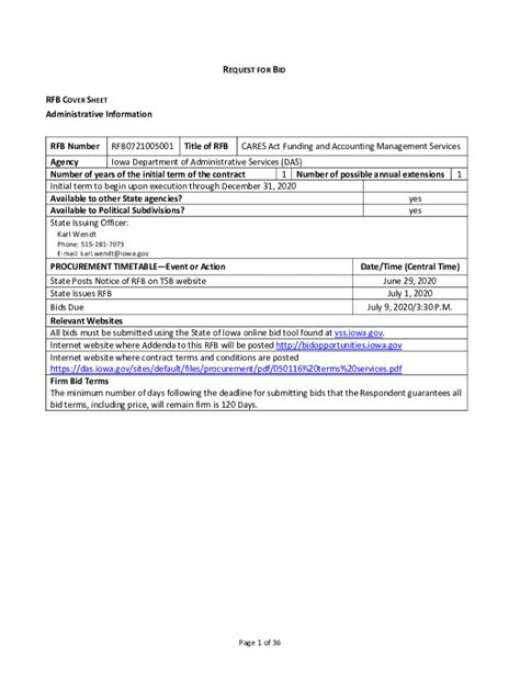 Fillable Online REQUEST FOR BID RFB BID TEMPLATE FOR SIMPLIFIED BIDS