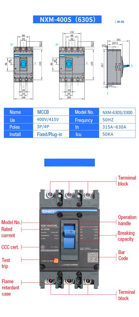 Chint NXM Molded Case Circuit Breaker 3 Pole 4 Pole NXM 63 125S 250S
