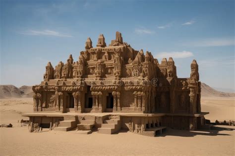 An Ancient Desert Temple, with Intricate Carvings and Statues of Long ...