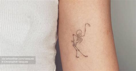 Fine Line Dancing Skeleton Tattoo Located On The Inner