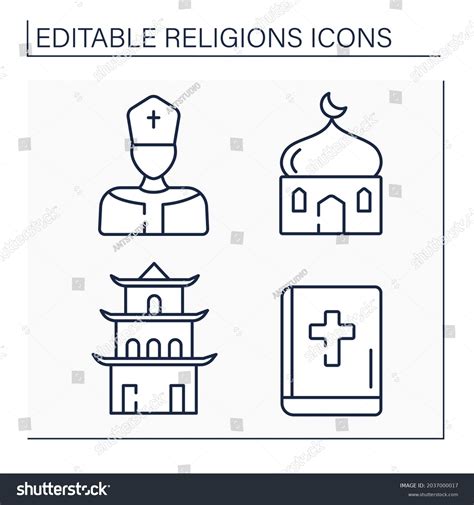 Religious Line Icons Setmain Religious Symbols Stock Vector Royalty