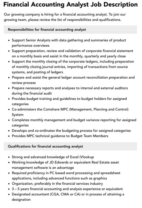 Financial Accounting Analyst Job Description Velvet Jobs