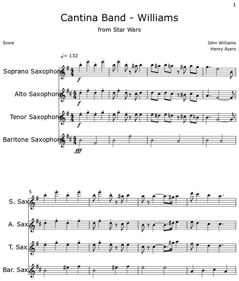 Cantina Band Theme Sheet Music For Soprano Saxophone Alto Saxophone