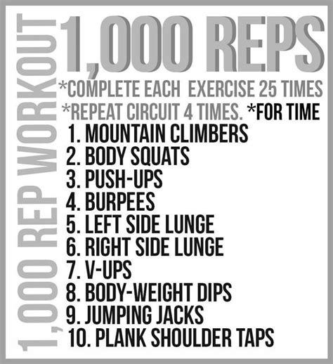 1000 Reps Work Out Hiit Workout Exercise Bodyweight Workout