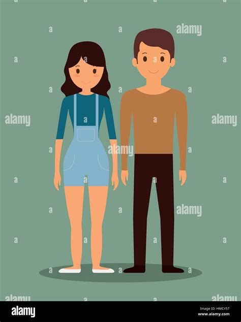 Romantic Heterosexual Young Couple Full Body Icon Image Vector