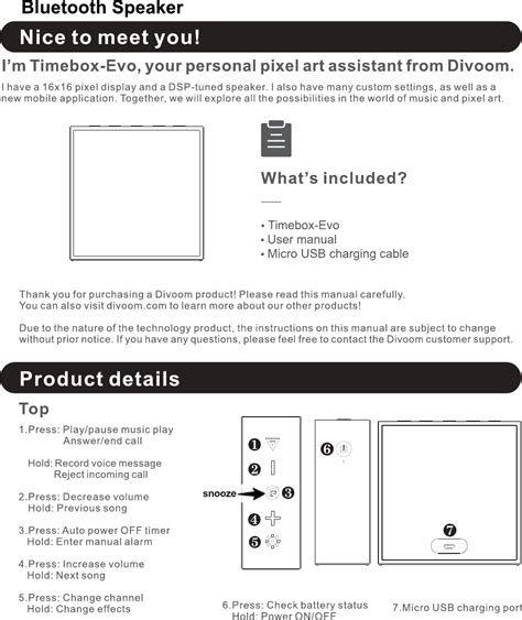 Divoom Technology TIMEBOX-EVO Bluetooth Speaker User Manual 1