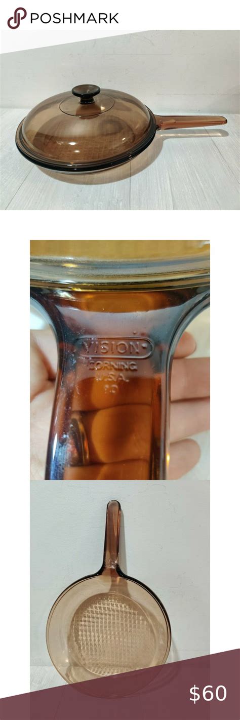 Vintage Vision Corning 10 5 Amber Glass Waffle Bottom Skillet Fry Pan