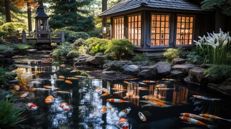 Premium AI Image | Japanese Garden Koi Pond