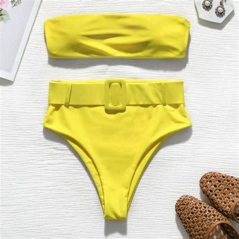 MAILLOT DE BAIN Taille haute brésilien néon bikini 2020 ceinture