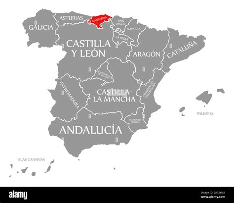 Cantabria red highlighted in map of Spain Stock Photo - Alamy