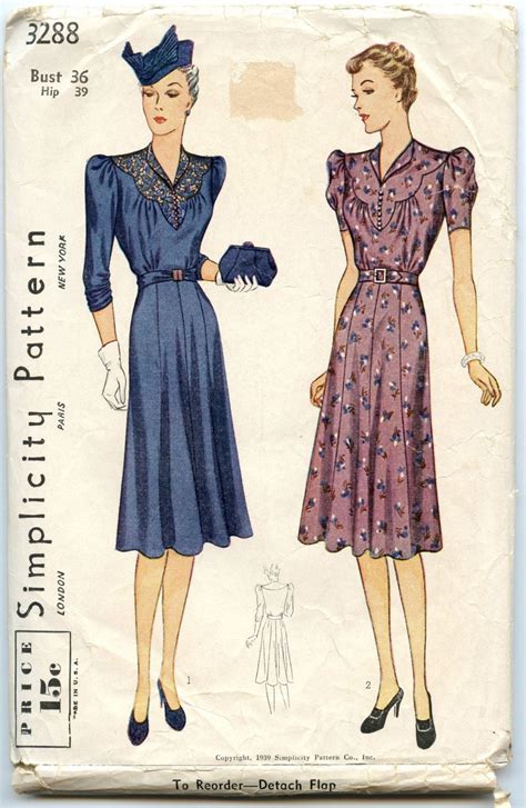 Craft Supplies And Tools 1930s Vintage Sewing Pattern Ladies Dress Simplicity 3098 32 Bust Sewing