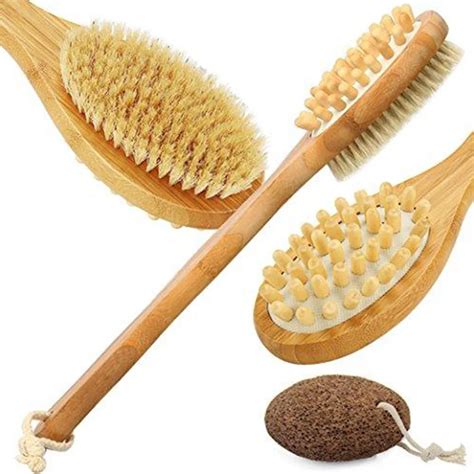 Natural Bristle Long Wooden Handle Bath Shower Body Back Brush Spa