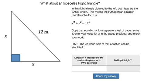 Using The Pythagorean Theorem On A Isosceles Right Triangle Brainly